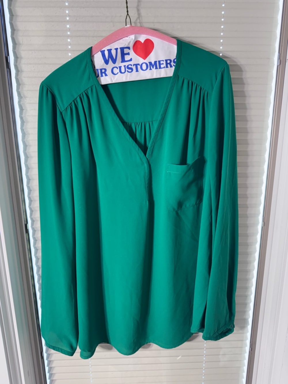 Pleione Emerald Green V-Neck Blouse
